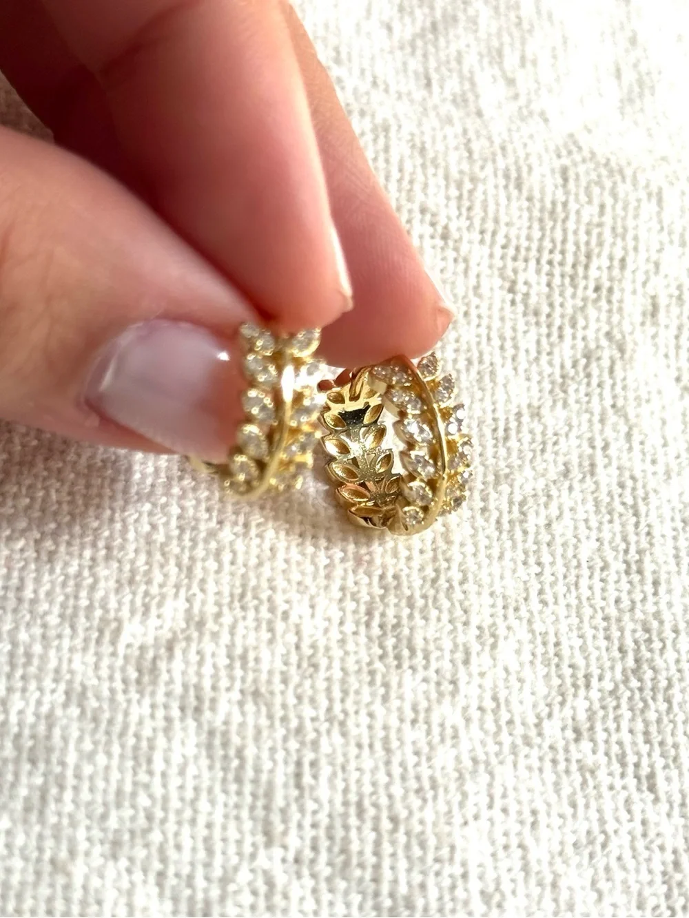 NEW! Gold Leaf Crystal Huggie Earrings - Women Jewelry - Picture 2 of 4